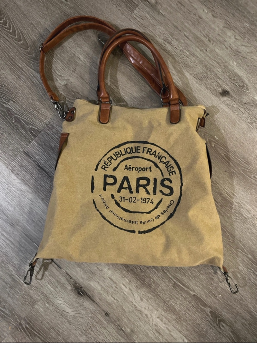 Canvas Paris Tote with Brown Leather Handles